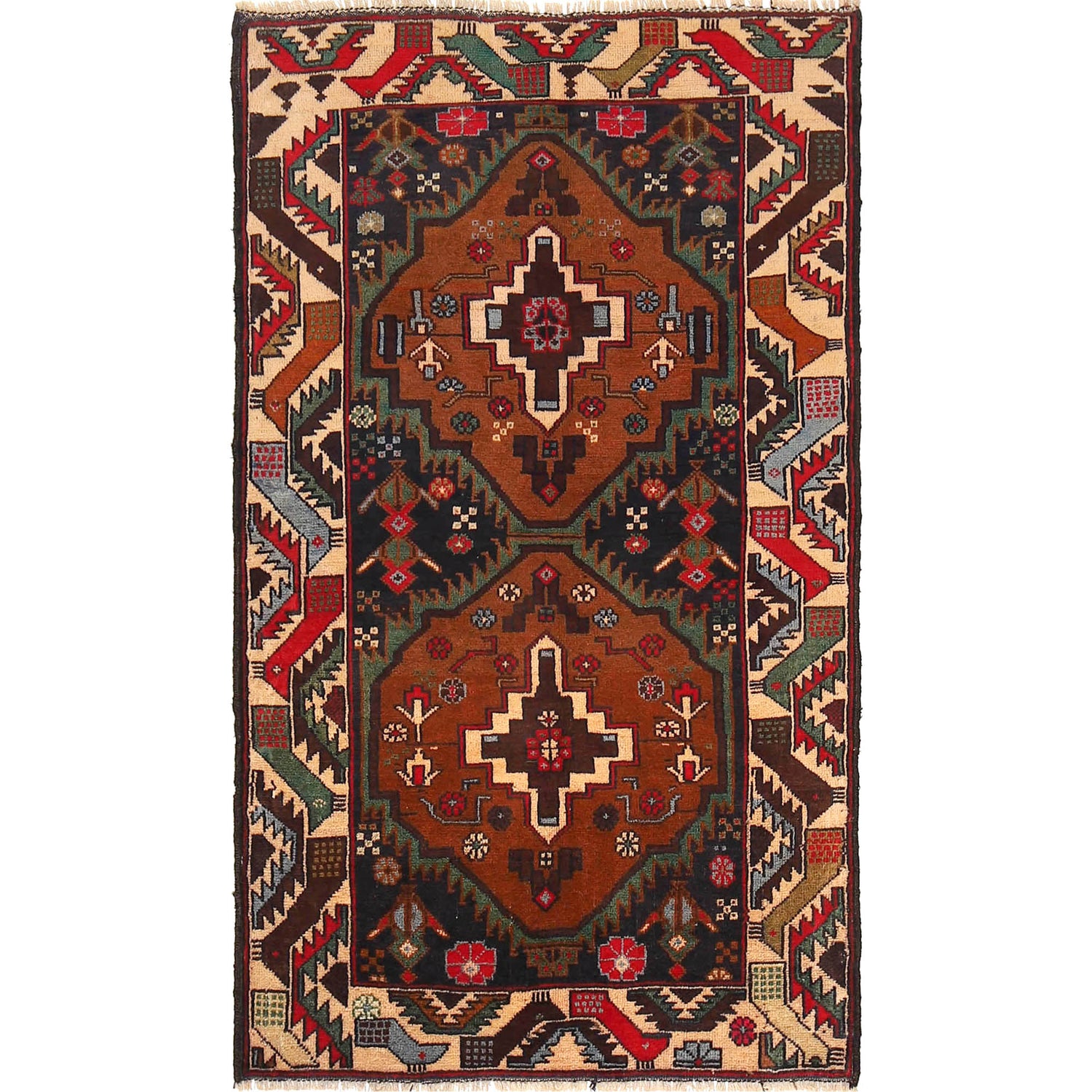 Baluchi Rug Handmade Multi Geometric 3x5 ft