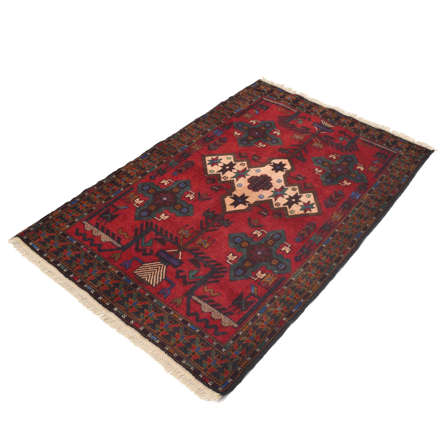 Baluchi Rug Handmade Red Geometric 3x5 ft