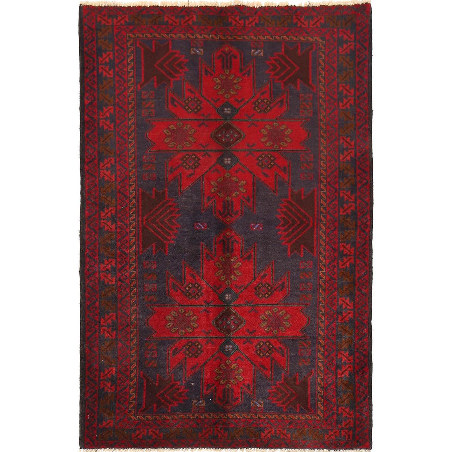 Baluchi Rug Handmade Blue Geometric 3x5 ft