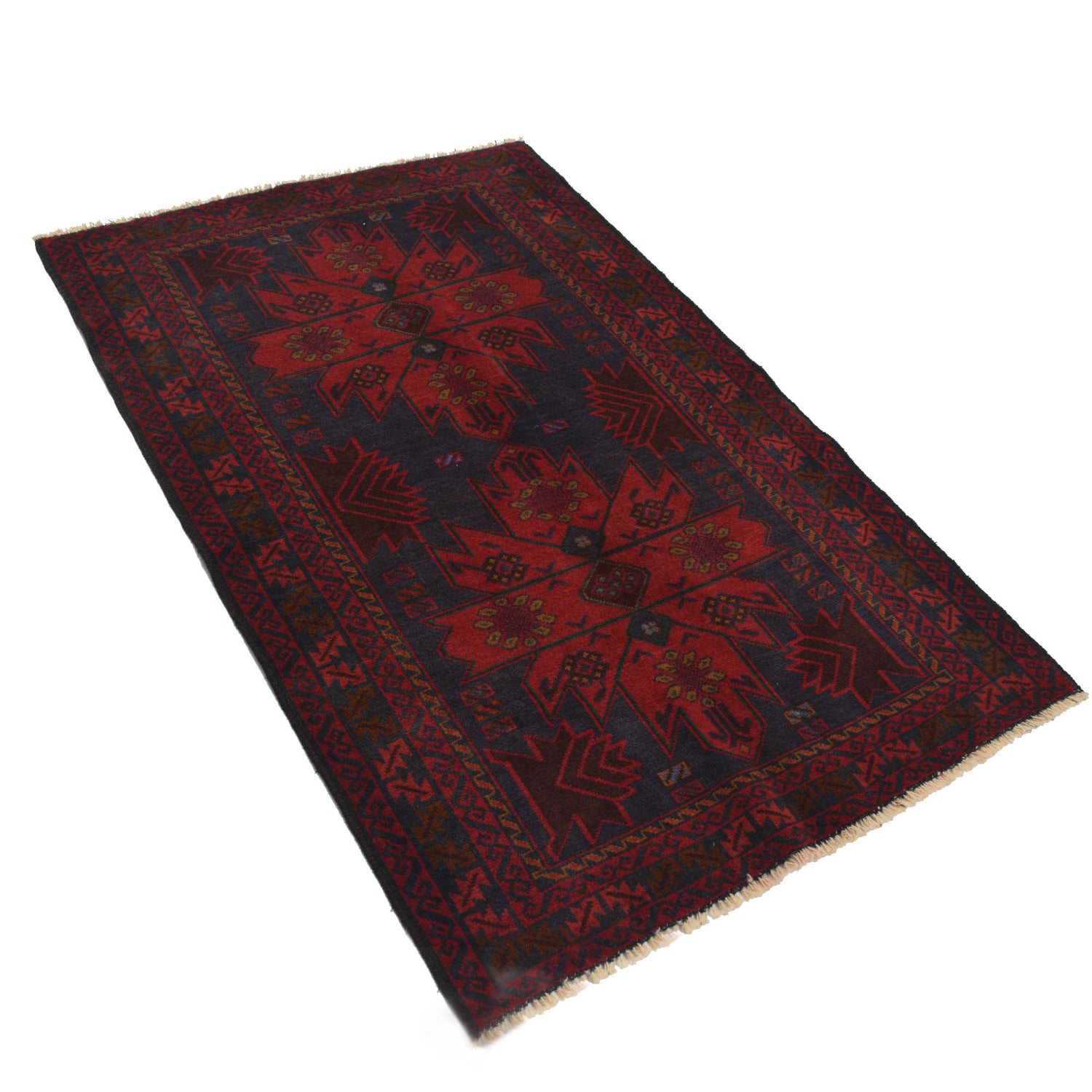 Baluchi Rug Handmade Blue Geometric 3x5 ft