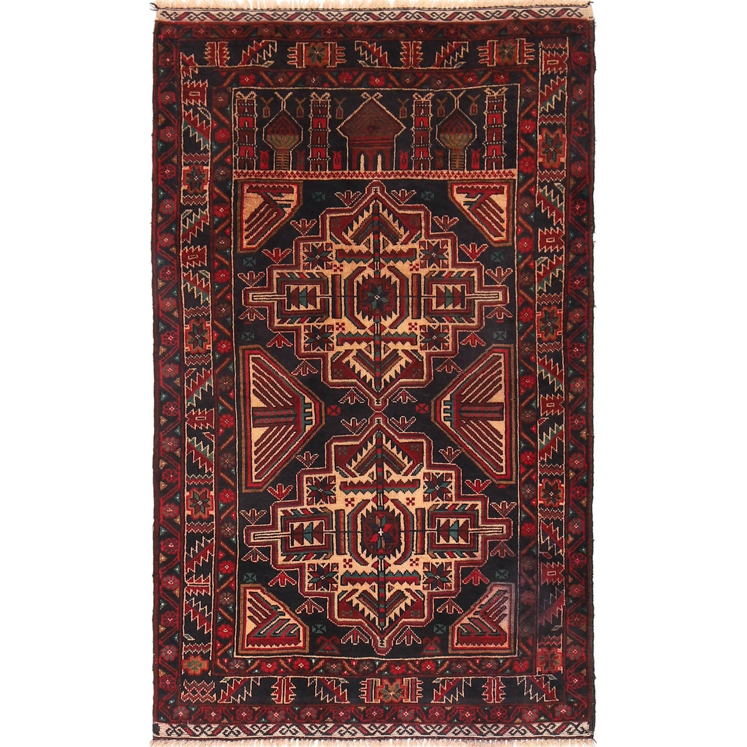 Baluchi Rug Handmade Multi Prayer Design 3x5 ft