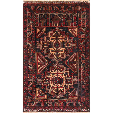 Baluchi Rug Handmade Multi Prayer Design 3x5 ft