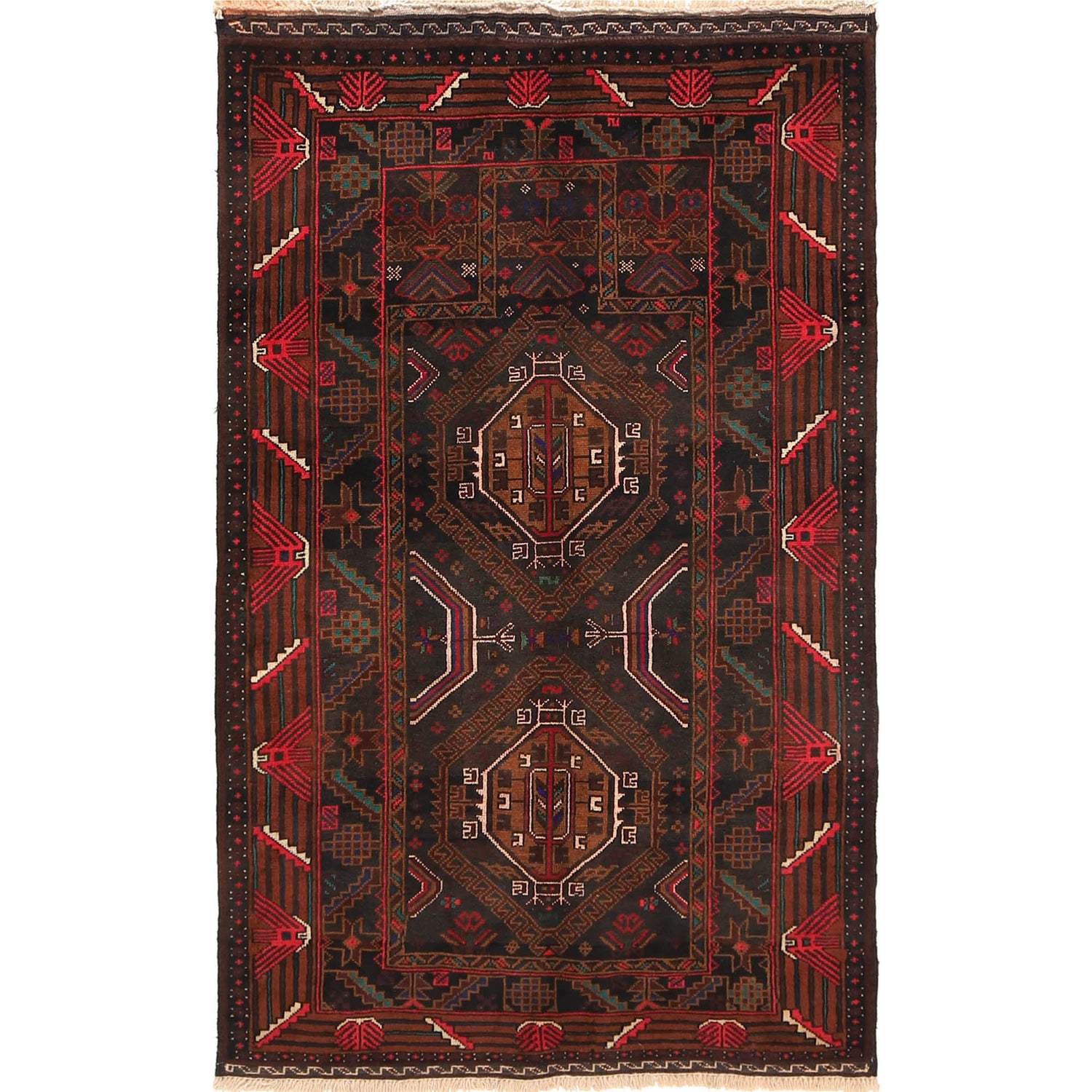 Baluchi Rug Handmade Multi Prayer Design 3x5 ft