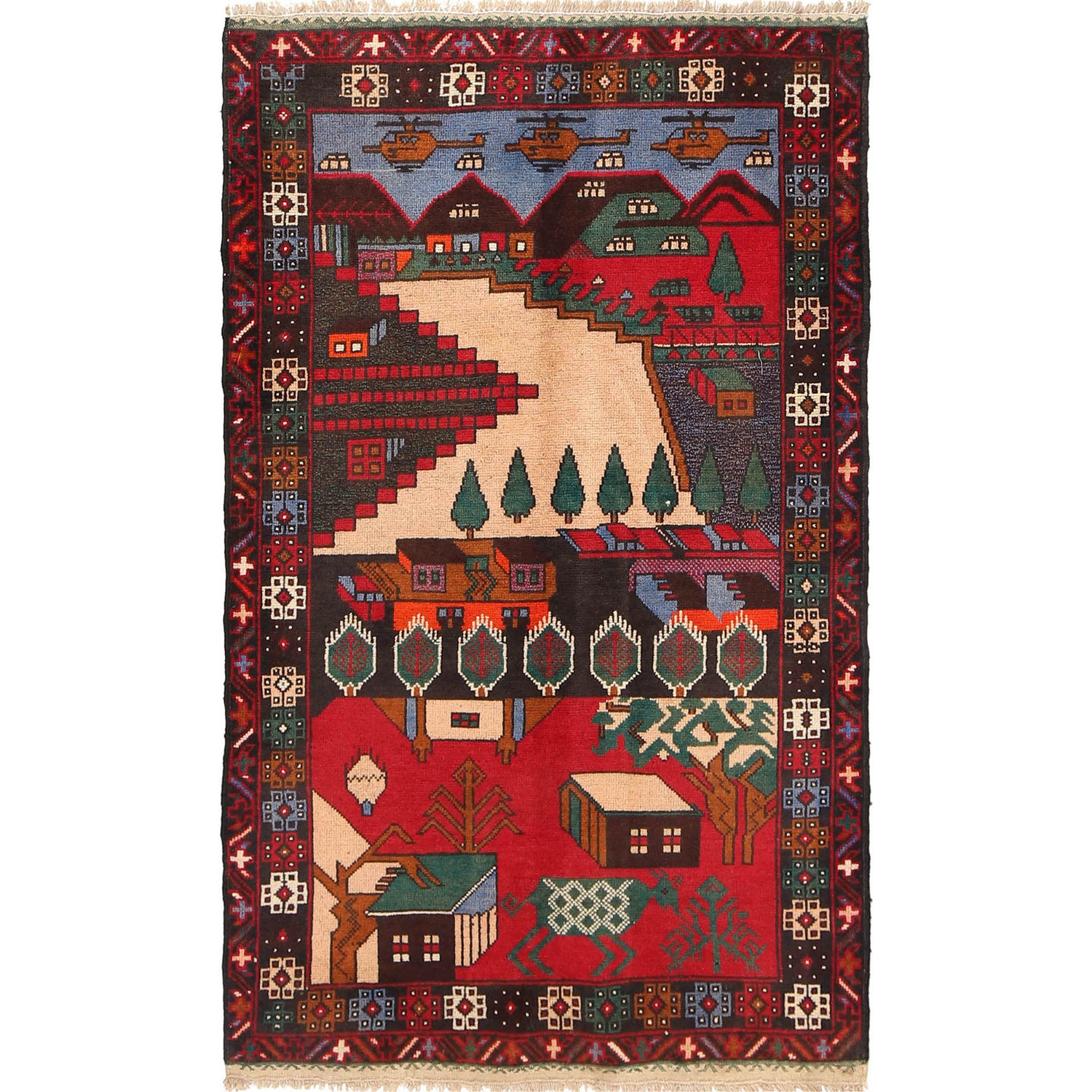 Pictorial Rug Handmade Multi Design