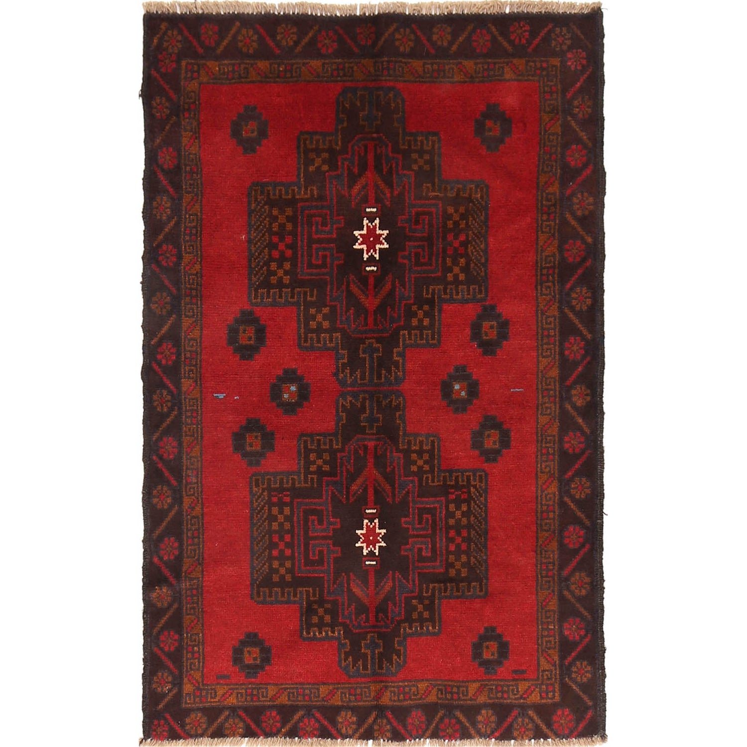 Baluchi Rug Handmade Red Geometric 2x4 ft