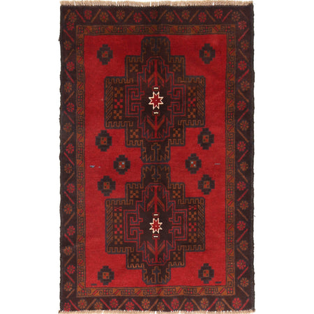 Baluchi Rug Handmade Red Geometric 2x4 ft