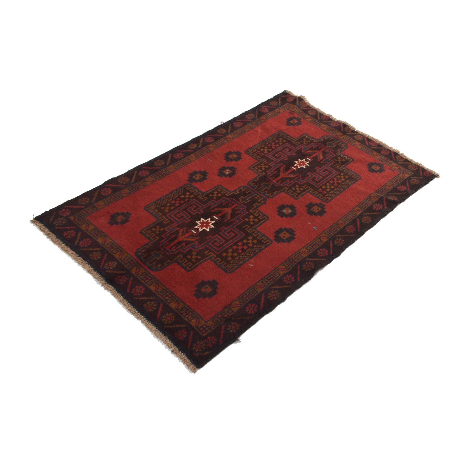 Baluchi Rug Handmade Red Geometric 2x4 ft