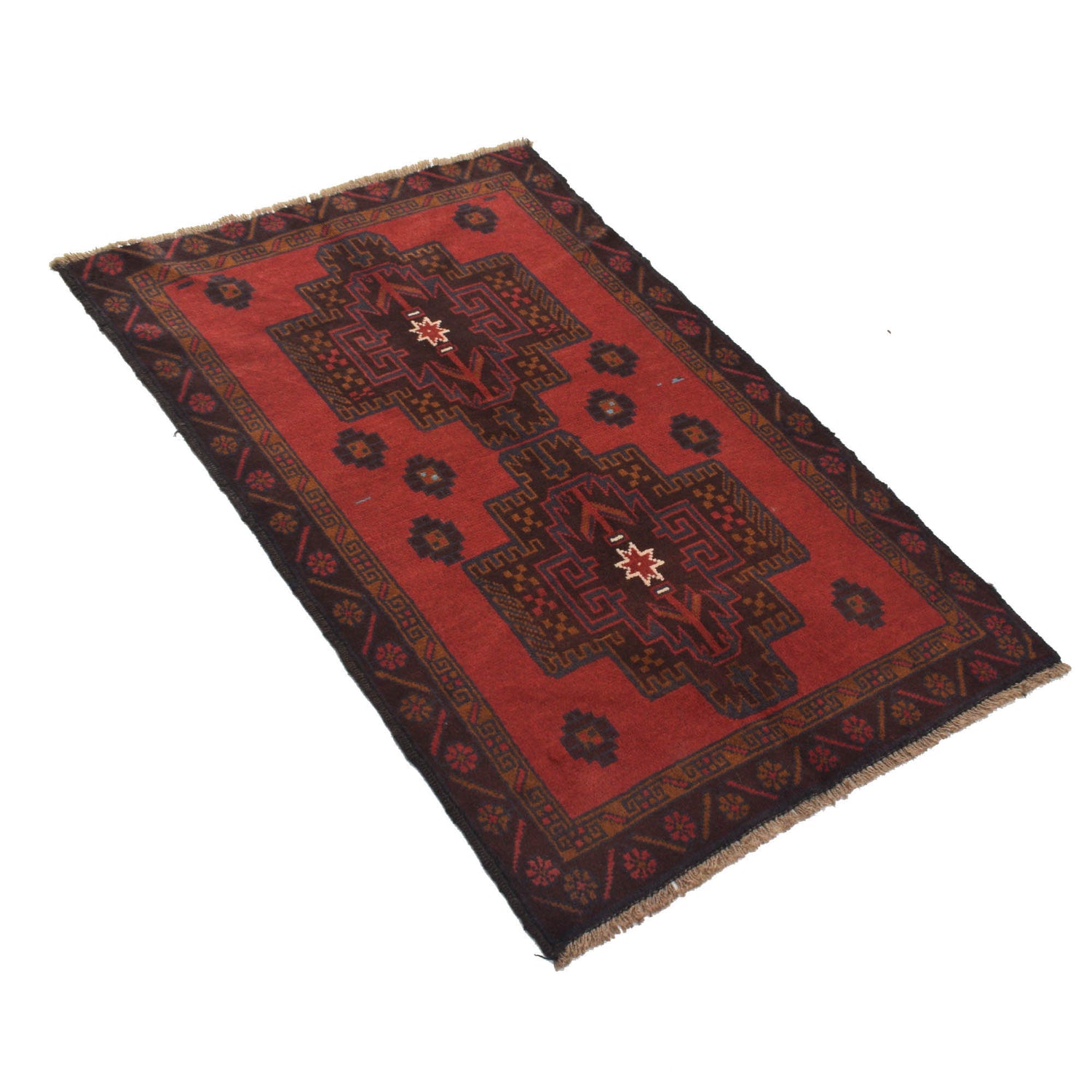 Baluchi Rug Handmade Red Geometric 2x4 ft