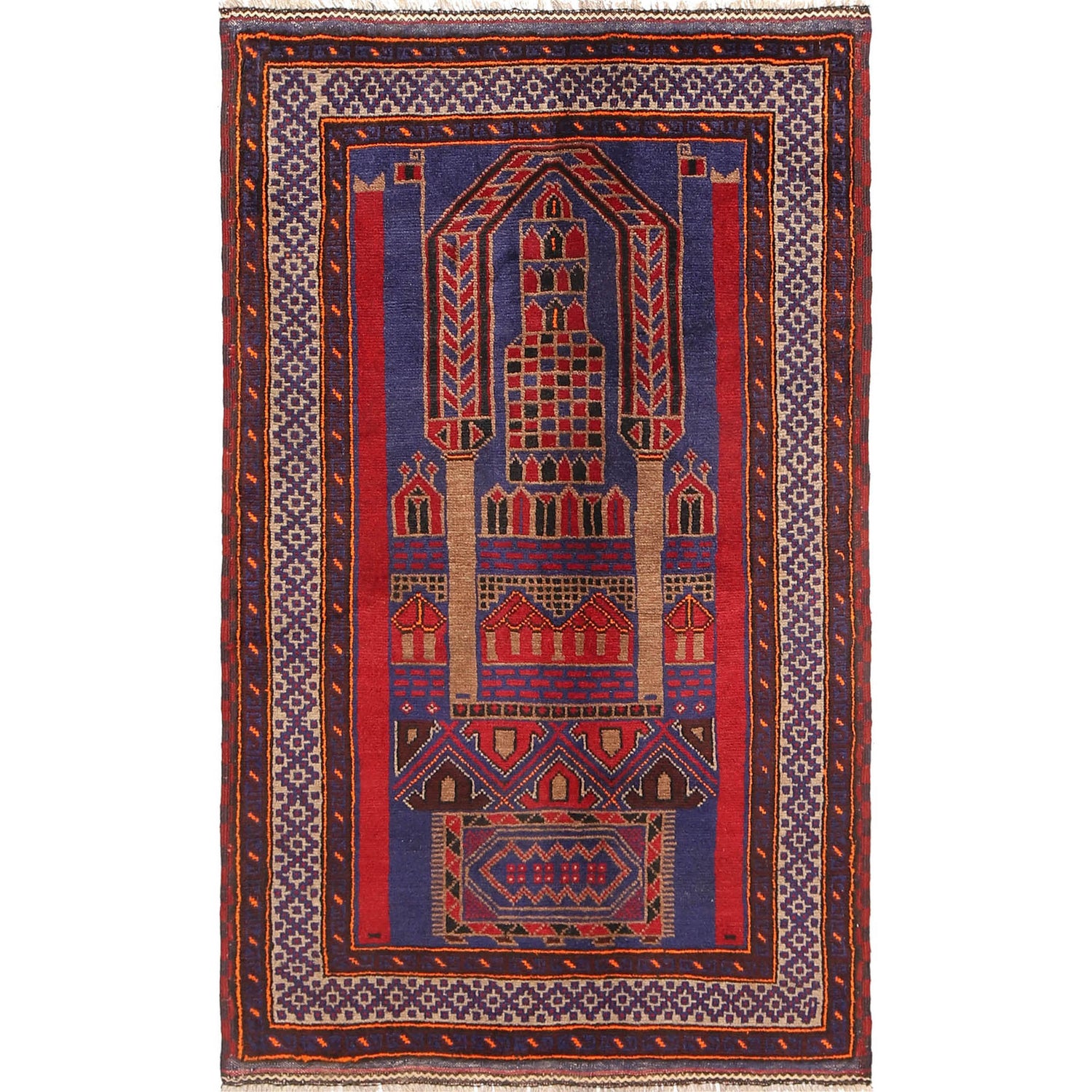 Baluchi Rug Handmade Multi Prayer Design 3x5 ft