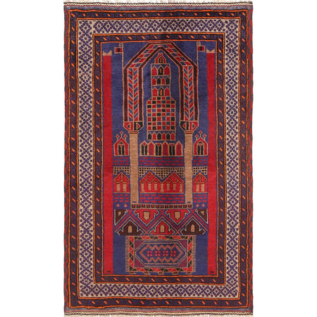 Baluchi Rug Handmade Multi Prayer Design 3x5 ft