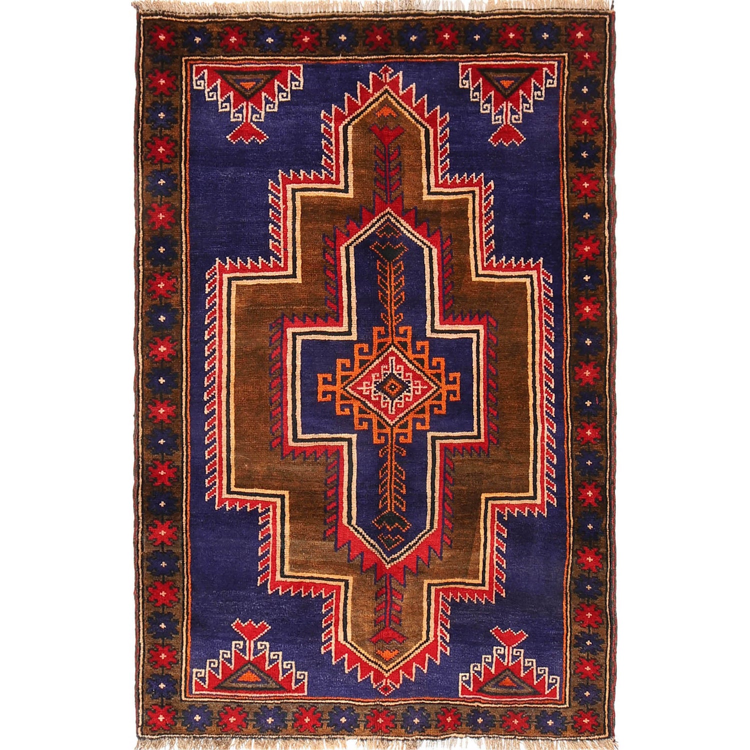 Baluchi Rug Handmade Blue Geometric 3x5 ft