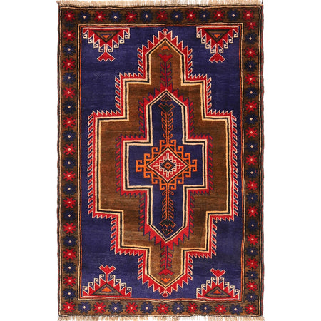 Baluchi Rug Handmade Blue Geometric 3x5 ft