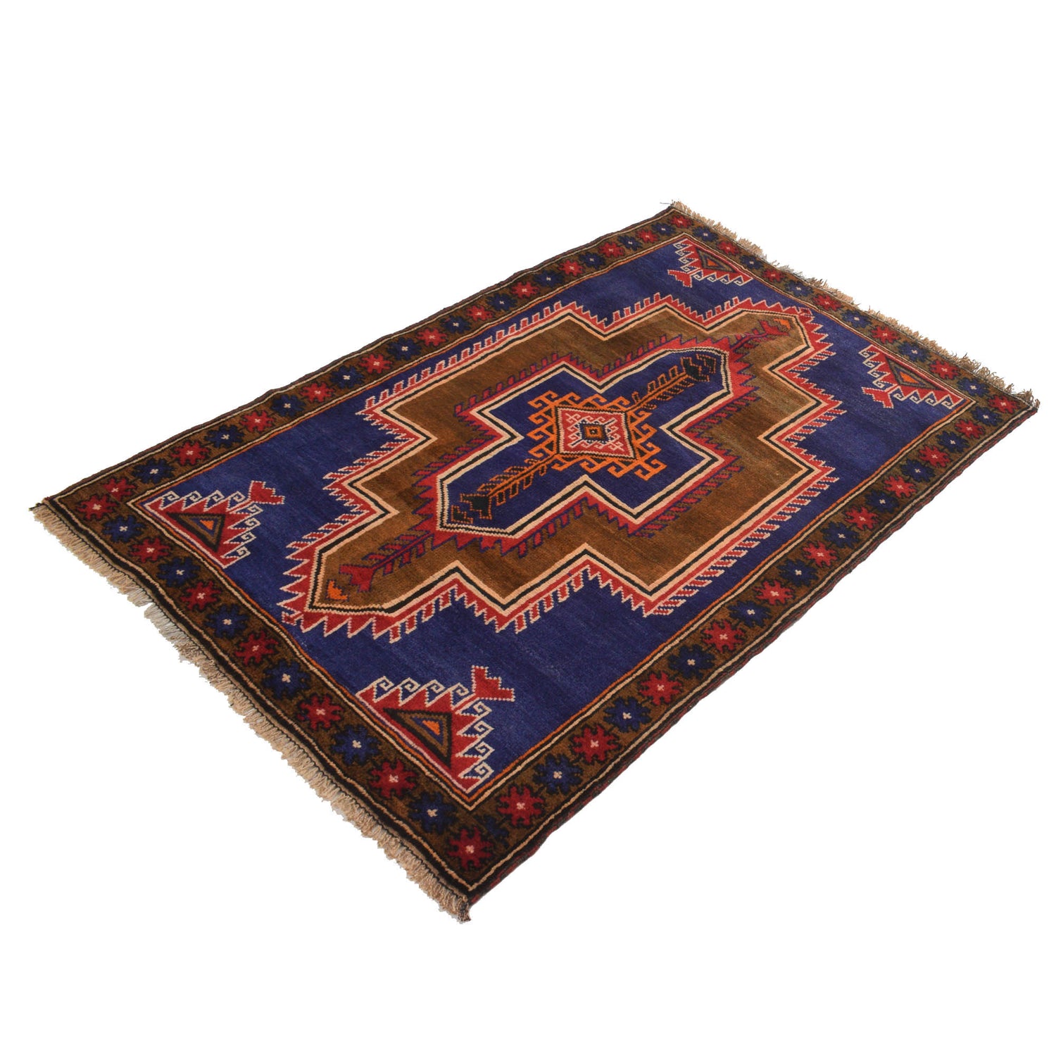 Baluchi Rug Handmade Blue Geometric 3x5 ft