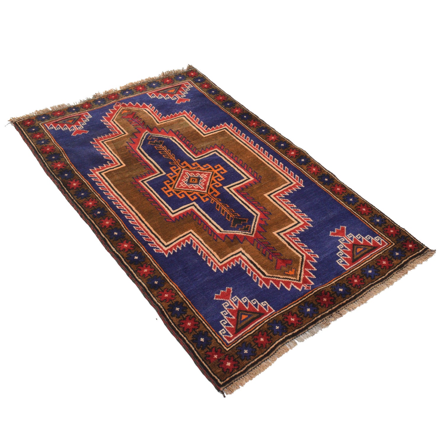 Baluchi Rug Handmade Blue Geometric 3x5 ft