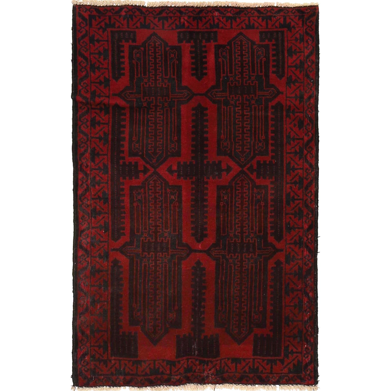 Baluchi Rug Handmade Red Geometric 2x4 ft