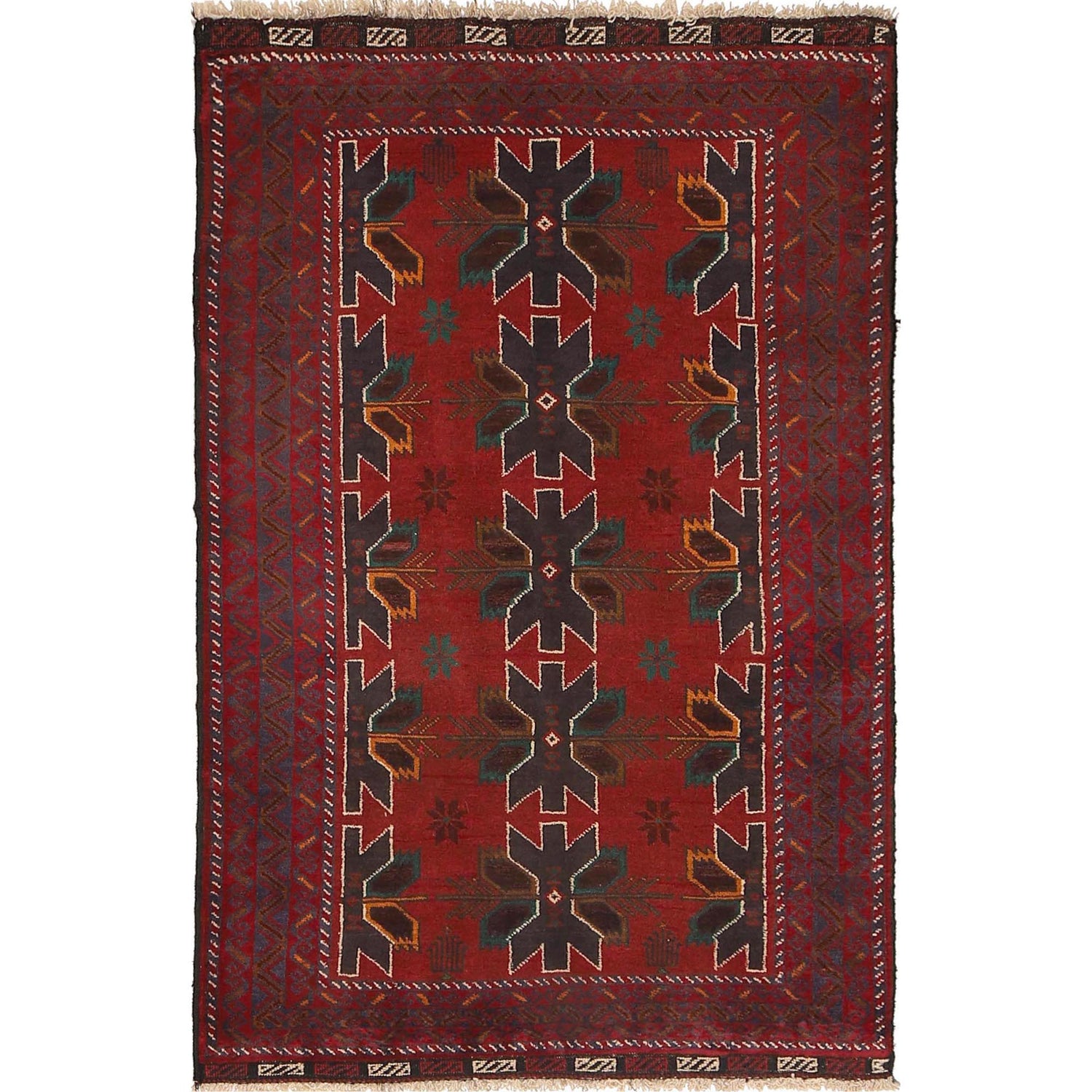 Baluchi Rug Handmade Red Geometric 3x5 ft
