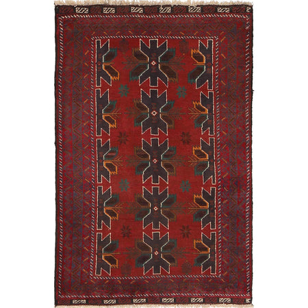 Baluchi Rug Handmade Red Geometric 3x5 ft