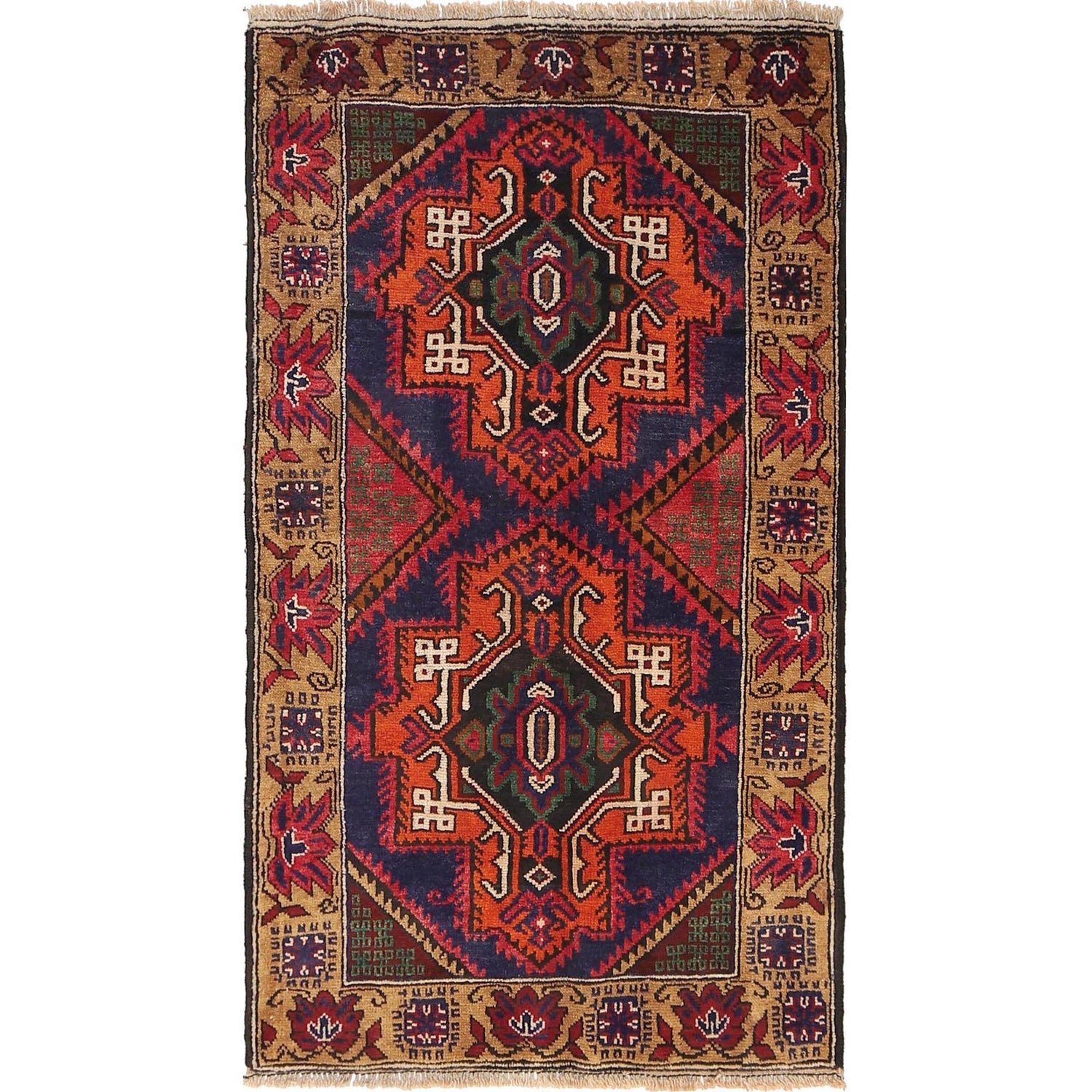 Baluchi Rug Handmade Multi Geometric 3x5 ft