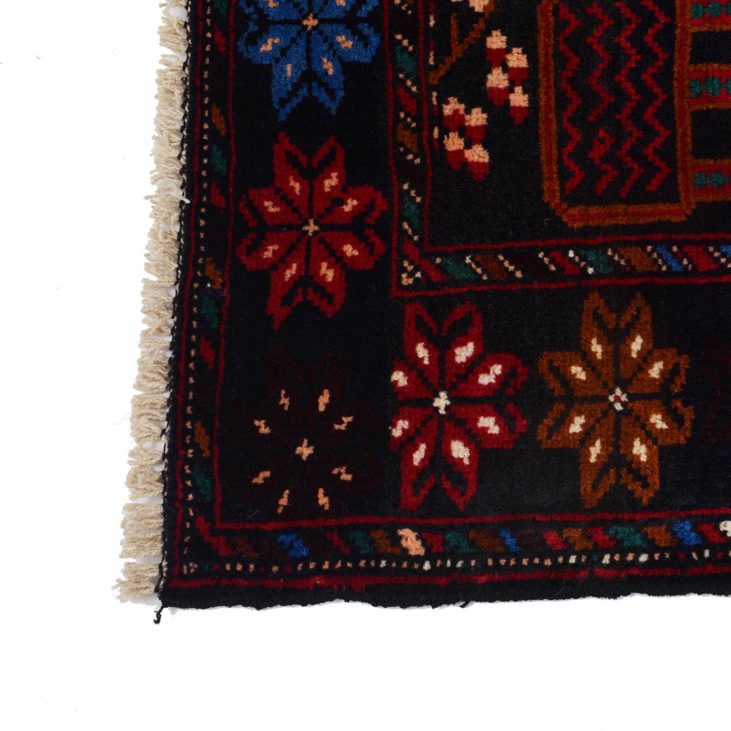 Baluchi Rug Handmade Black Geometric 3x5 ft