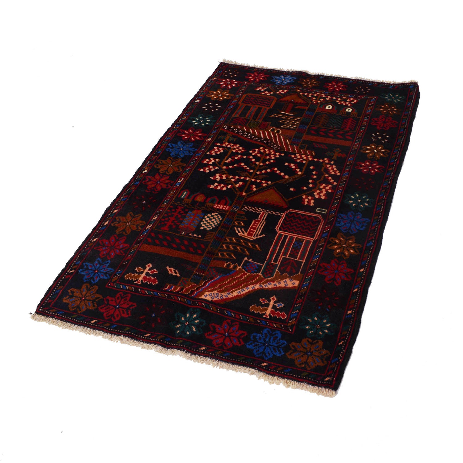 Baluchi Rug Handmade Black Geometric 3x5 ft