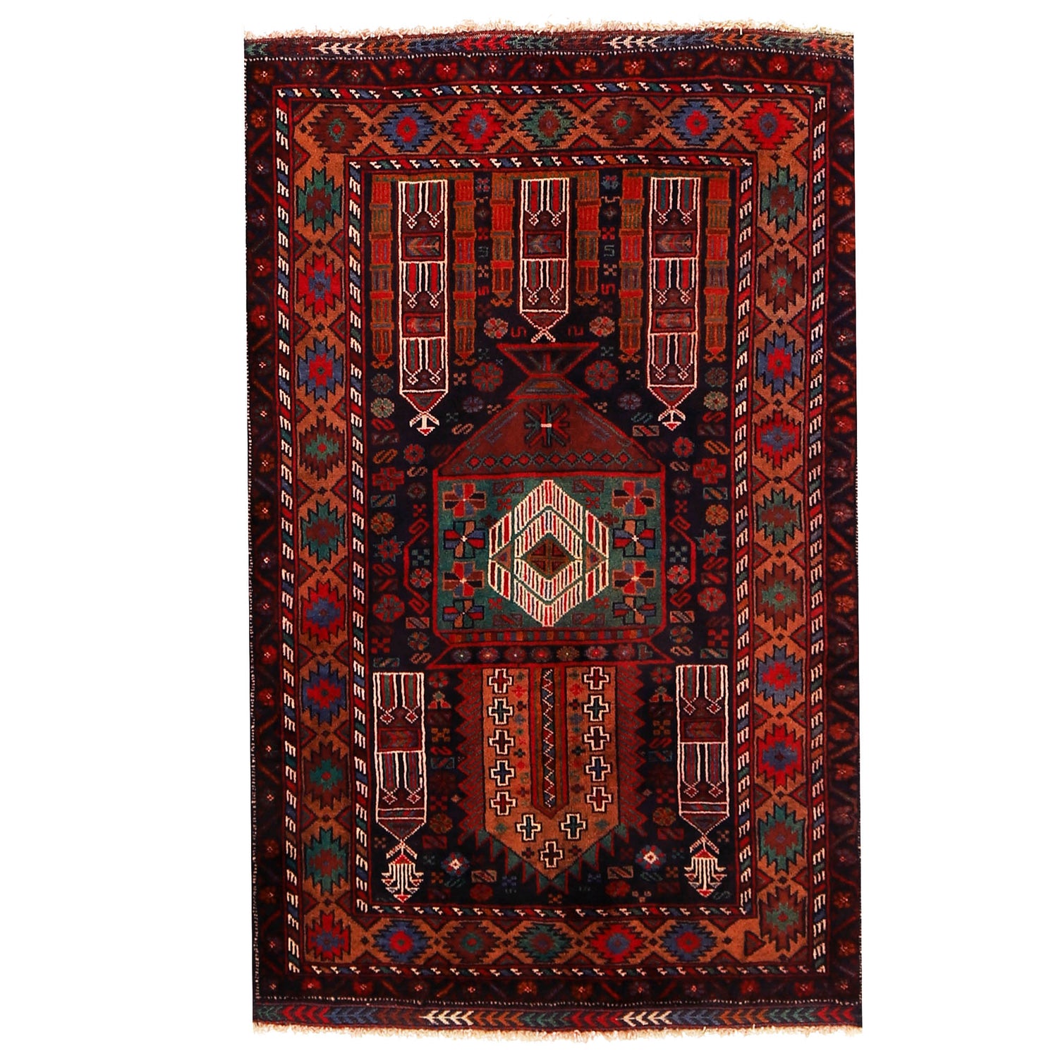 Baluchi Rug Handmade Multi Prayer Design 3x5 ft
