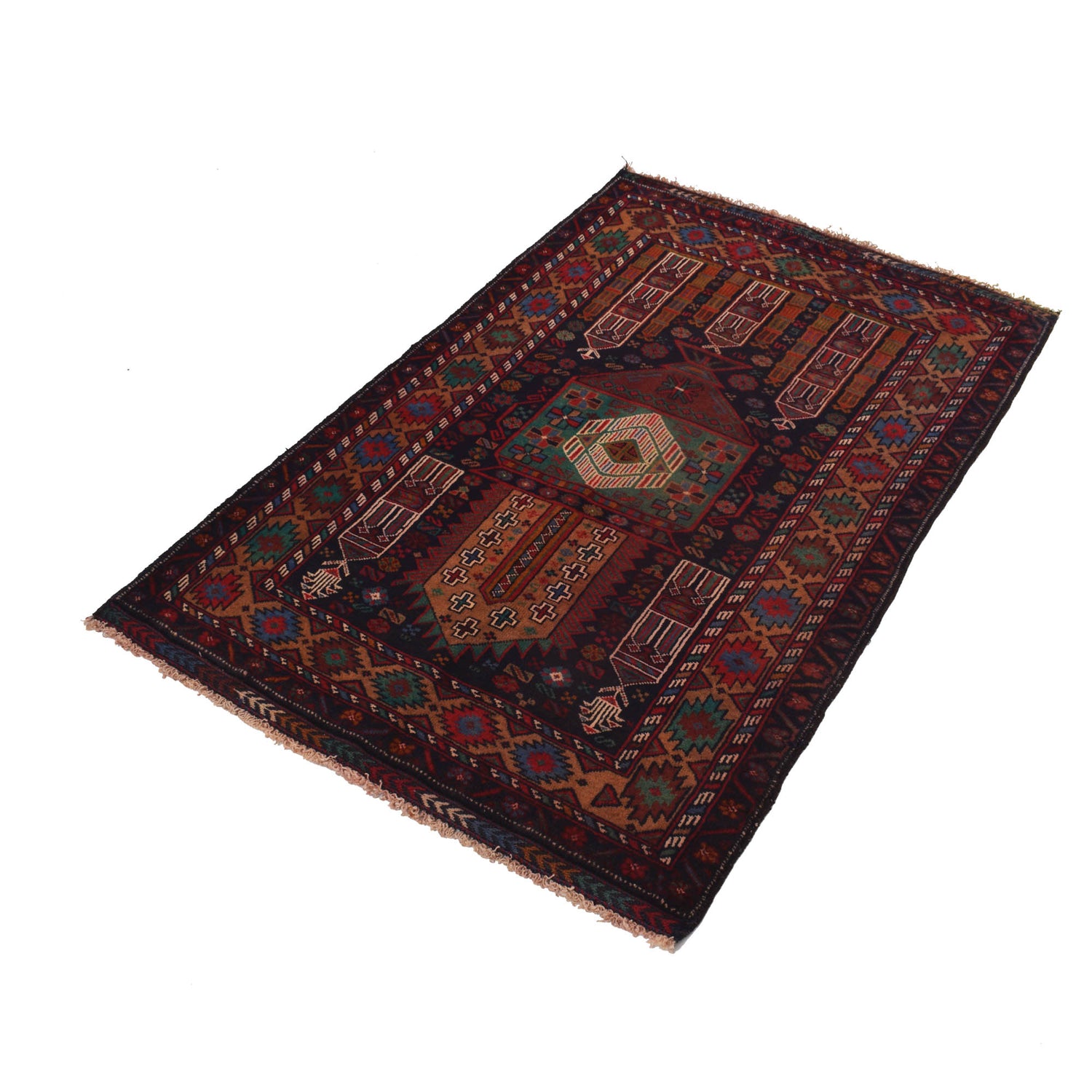 Baluchi Rug Handmade Multi Prayer Design 3x5 ft