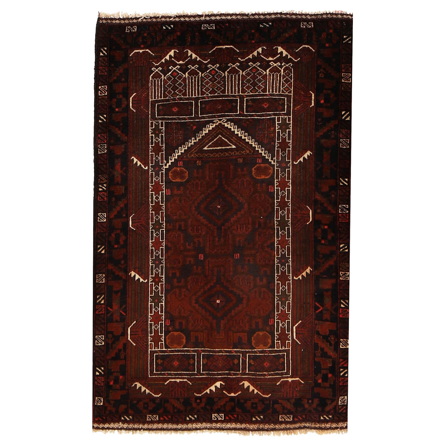 Baluchi Rug Handmade Multi Prayer Design 3x5 ft