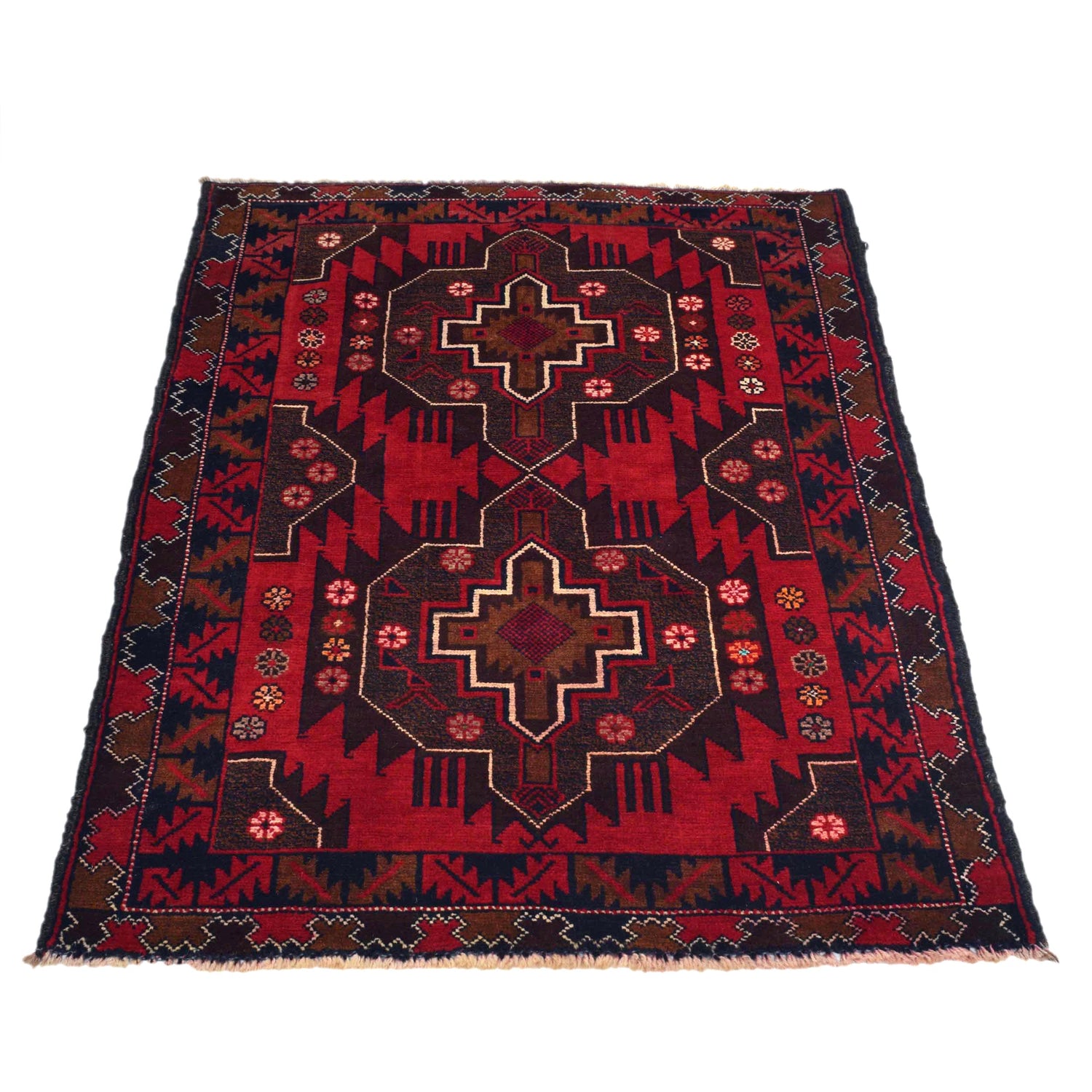 Baluchi Rug Handmade Red Geometric 3x5 ft