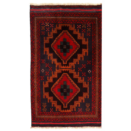 Baluchi Rug Handmade Blue Geometric 3x5 ft