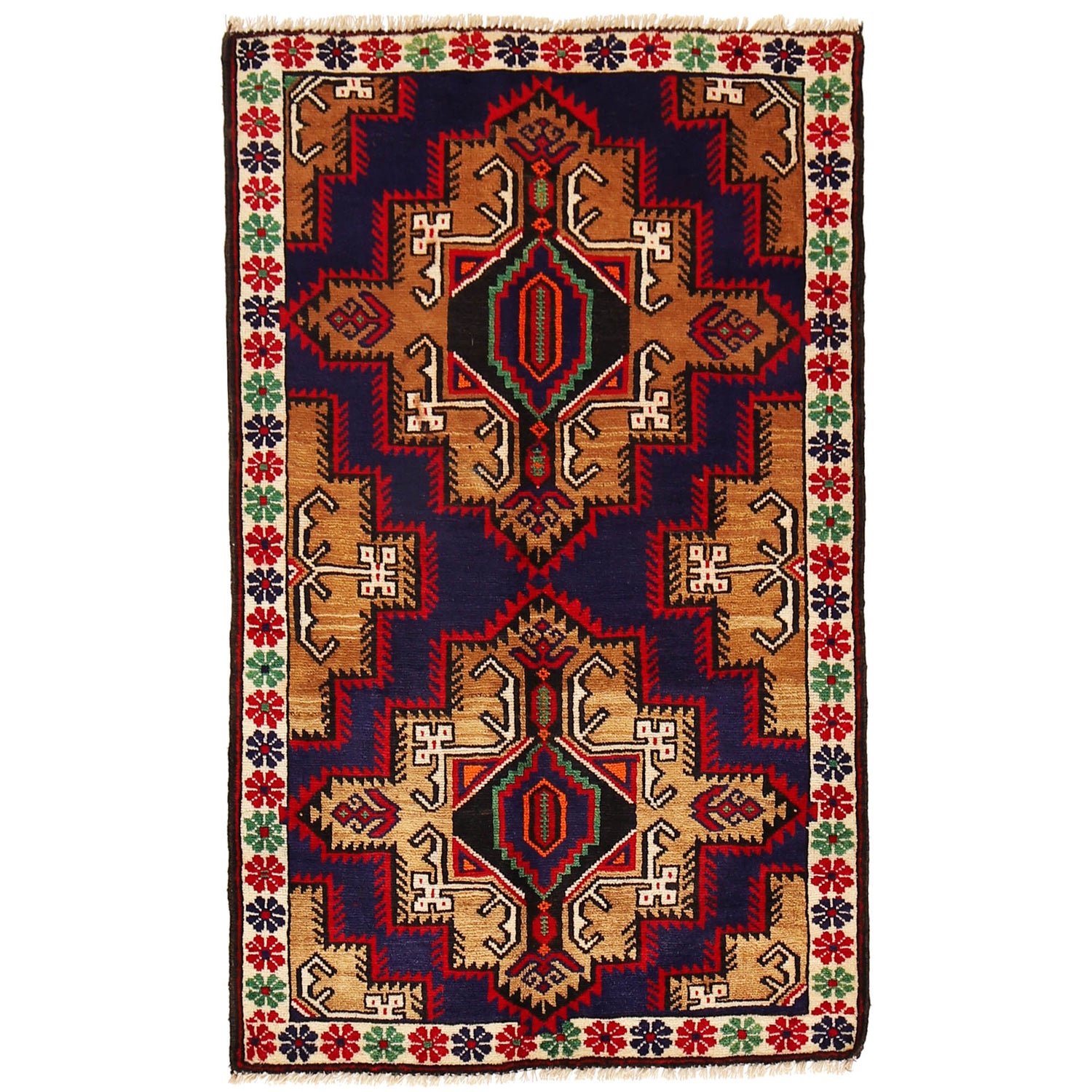 Baluchi Rug Handmade Blue Geometric 3x5 ft