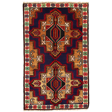Baluchi Rug Handmade Blue Geometric 3x5 ft