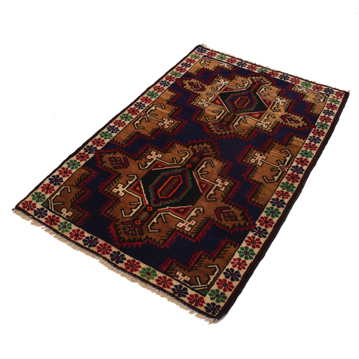 Baluchi Rug Handmade Blue Geometric 3x5 ft