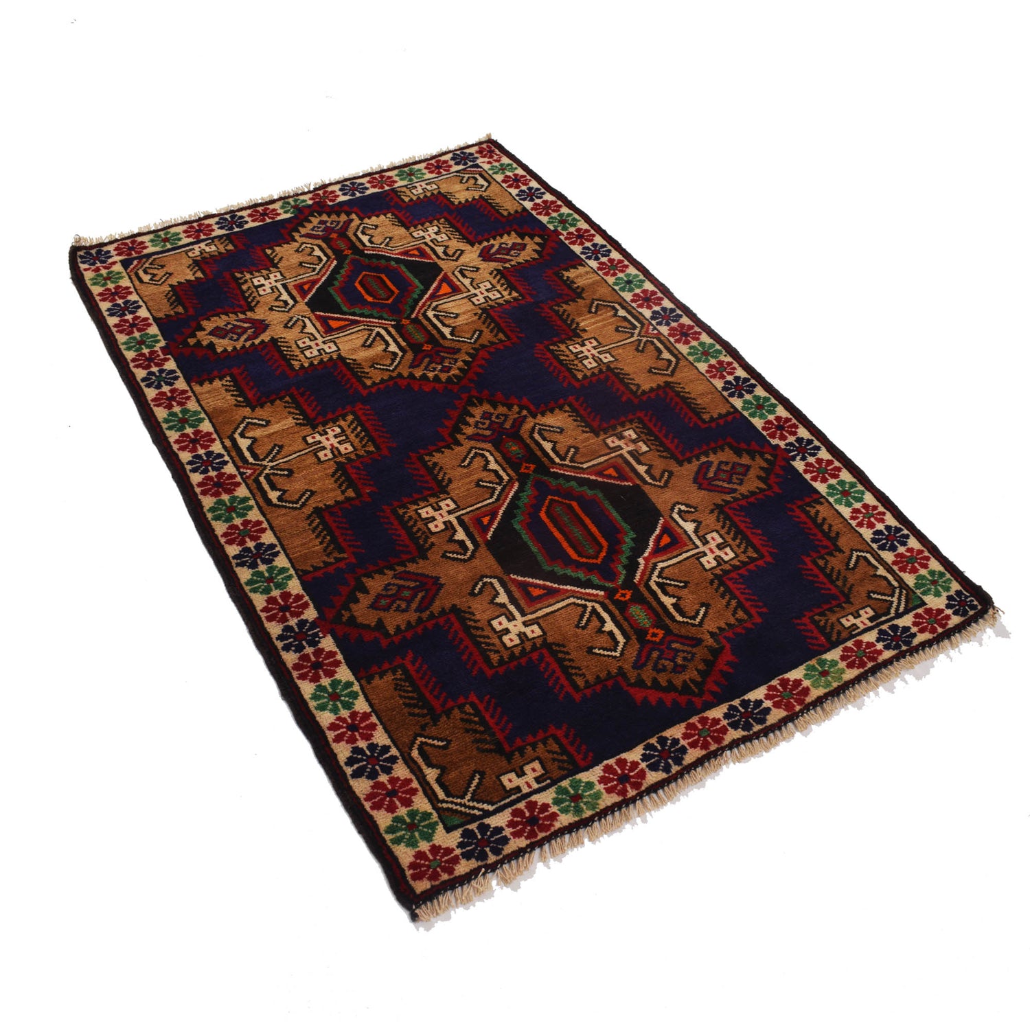 Baluchi Rug Handmade Blue Geometric 3x5 ft