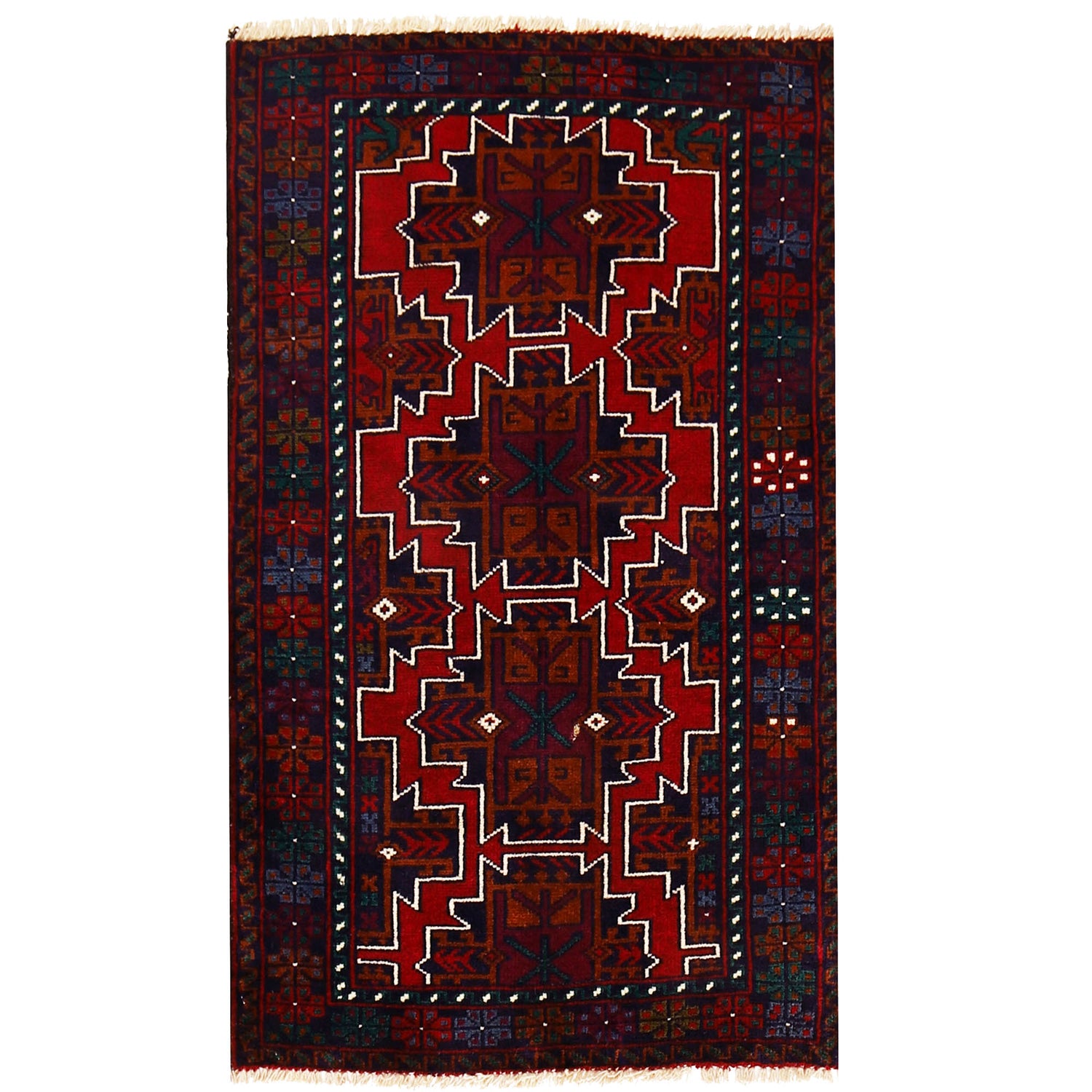 Baluchi Rug Handmade Multi Geometric 2x4 ft
