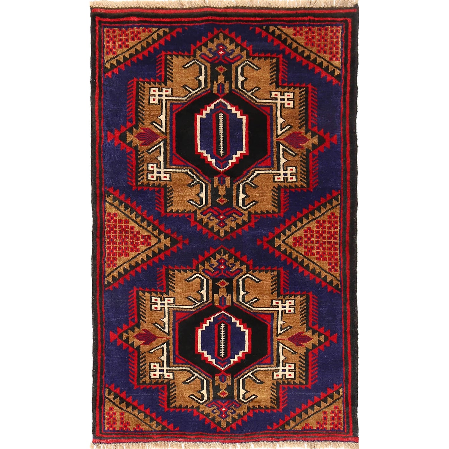 Baluchi Rug Handmade Blue Geometric 3x5 ft