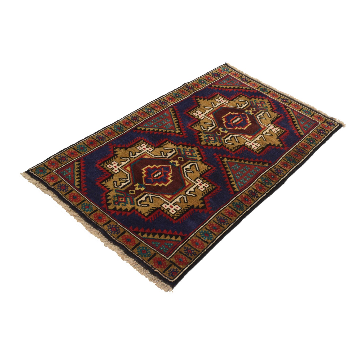 Baluchi Rug Handmade Blue Geometric 3x5 ft
