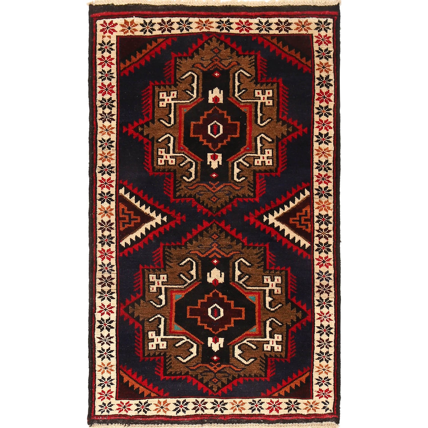 Baluchi Rug Handmade Blue Geometric 3x5 ft