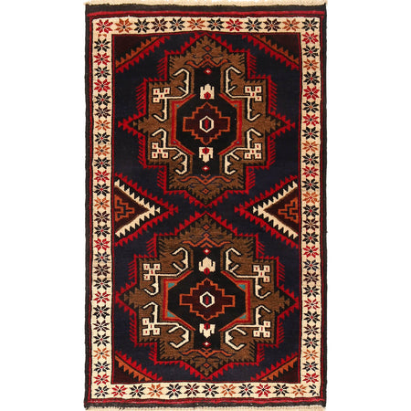 Baluchi Rug Handmade Blue Geometric 3x5 ft