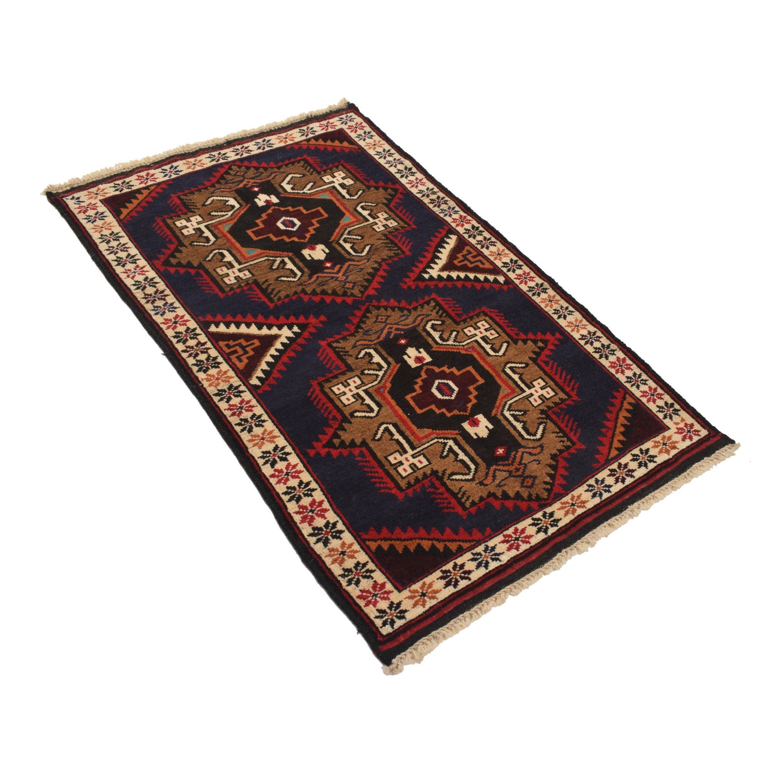 Baluchi Rug Handmade Blue Geometric 3x5 ft