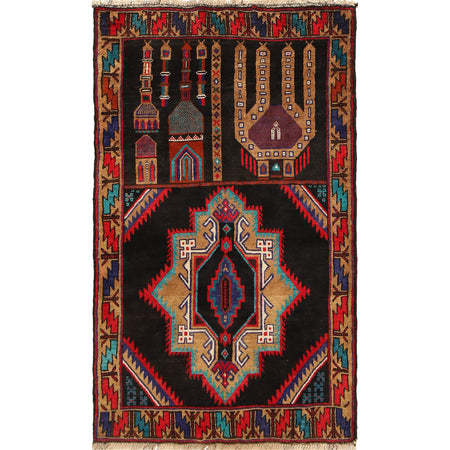 Baluchi Rug Handmade Black Prayer Design 3x5 ft