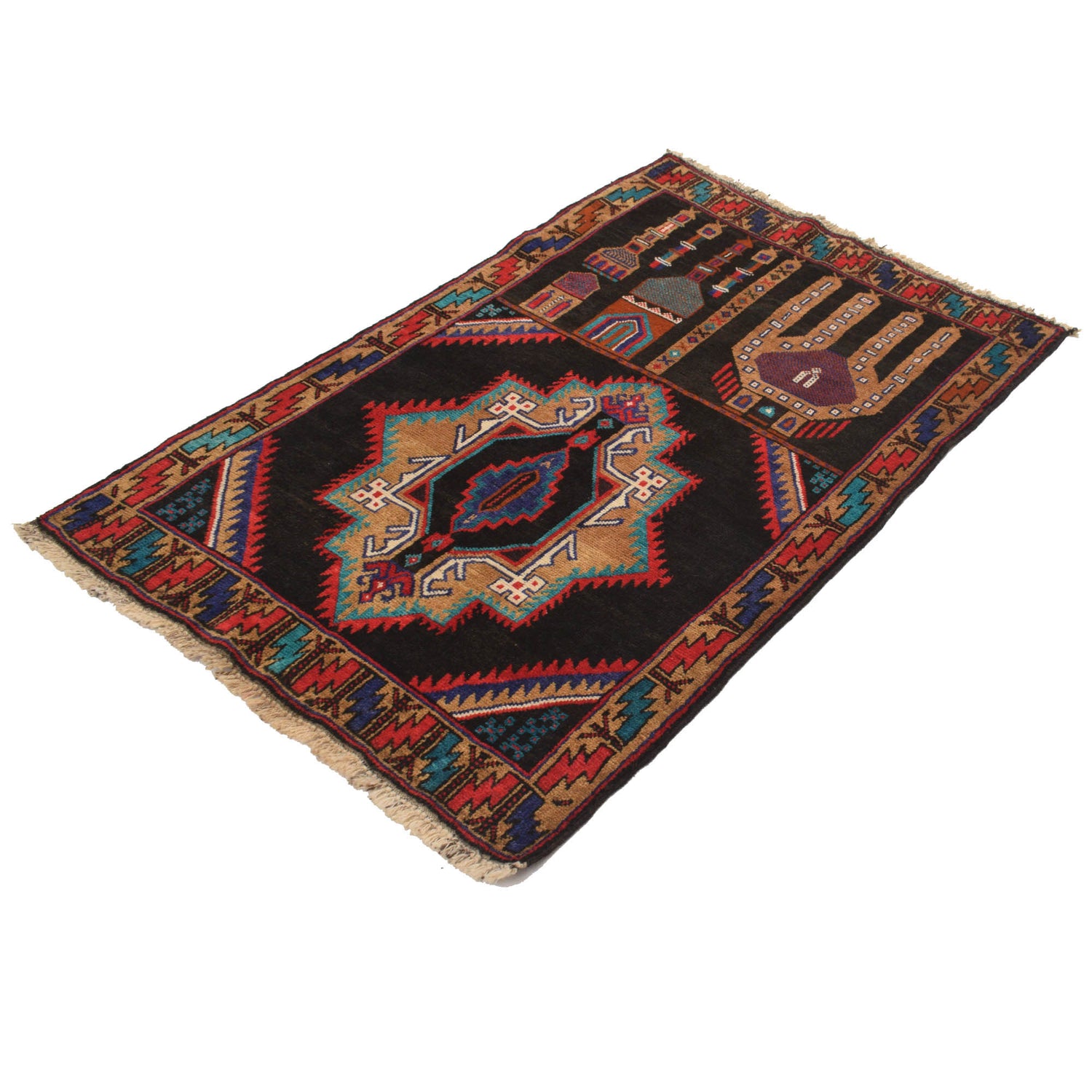 Baluchi Rug Handmade Black Prayer Design 3x5 ft