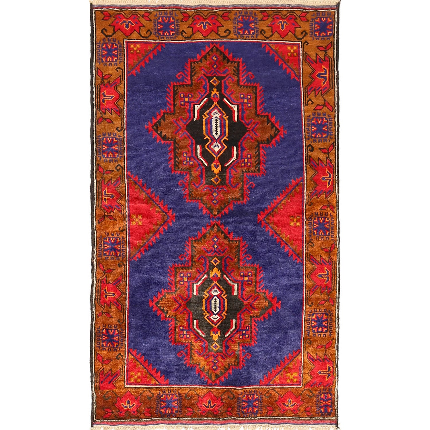 Baluchi Rug Handmade Blue Geometric 3x5 ft