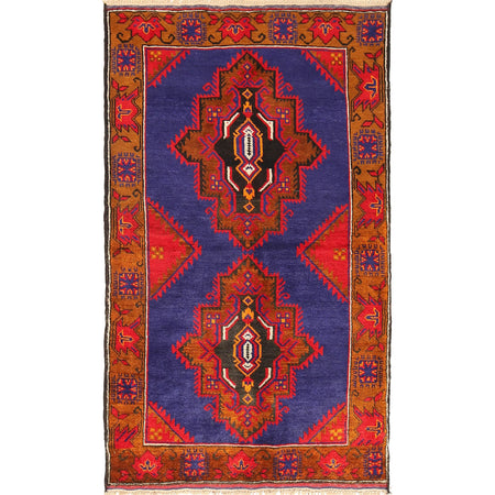 Baluchi Rug Handmade Blue Geometric 3x5 ft