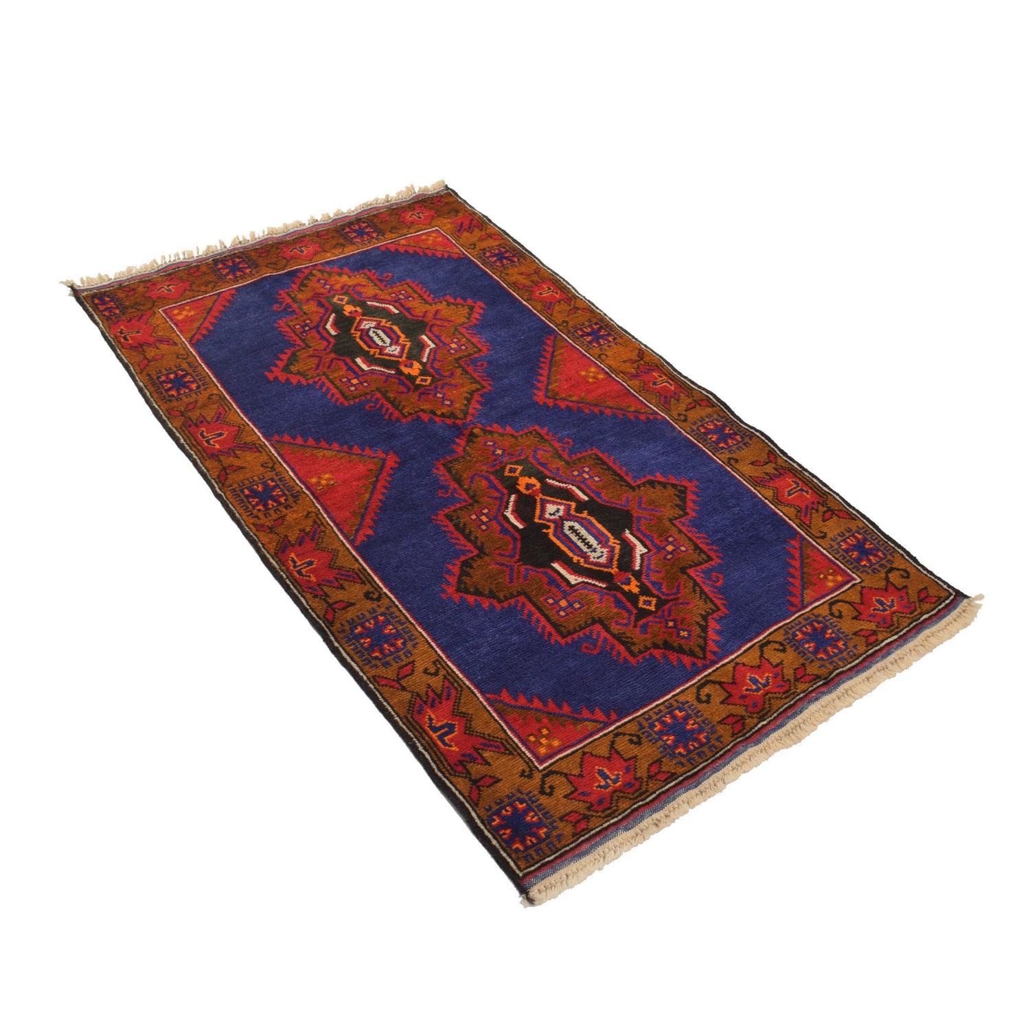Baluchi Rug Handmade Blue Geometric 3x5 ft