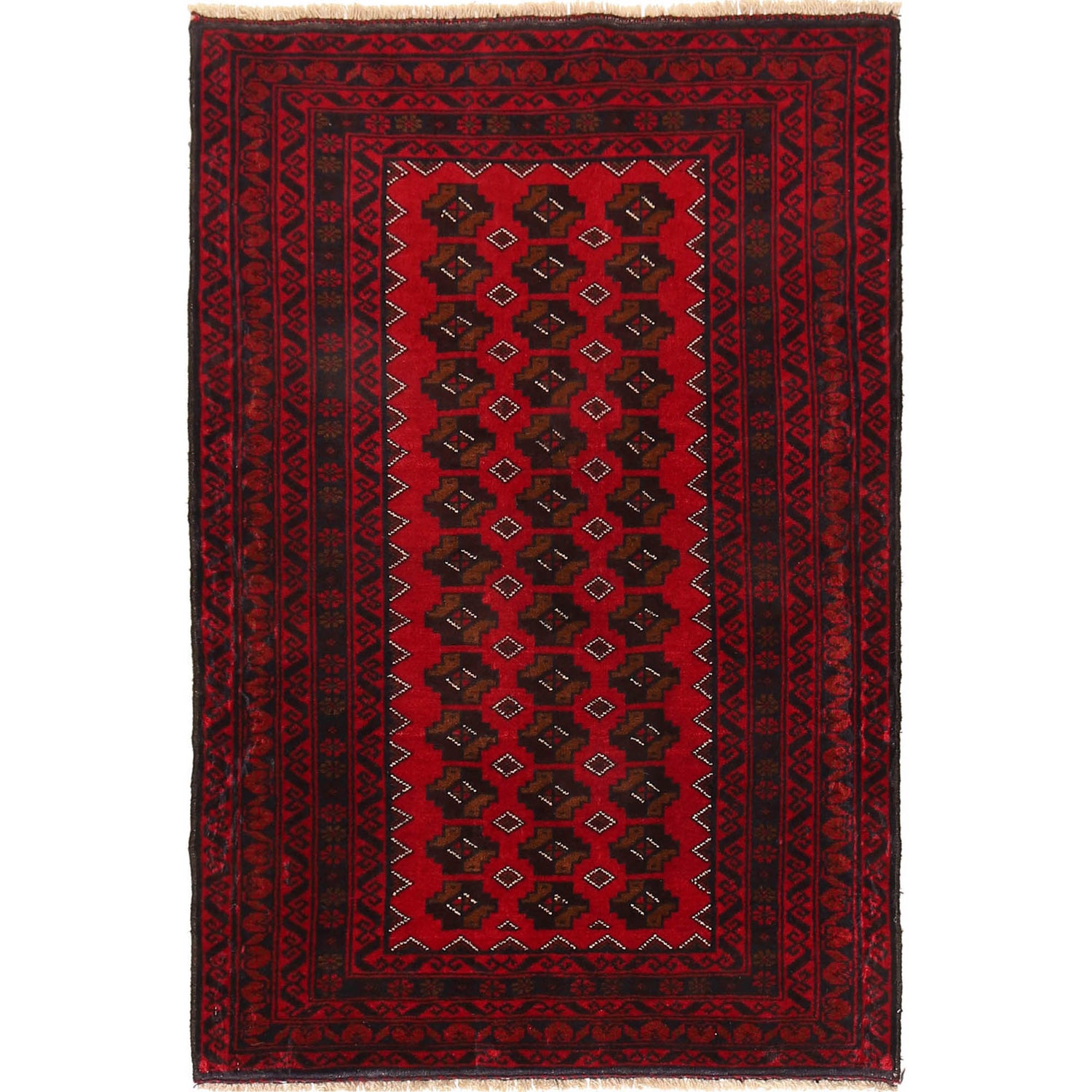 Baluchi Rug Handmade Red Geometric 3x5 ft