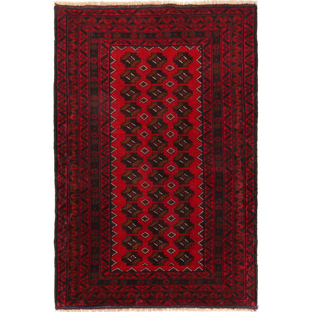 Baluchi Rug Handmade Red Geometric 3x5 ft