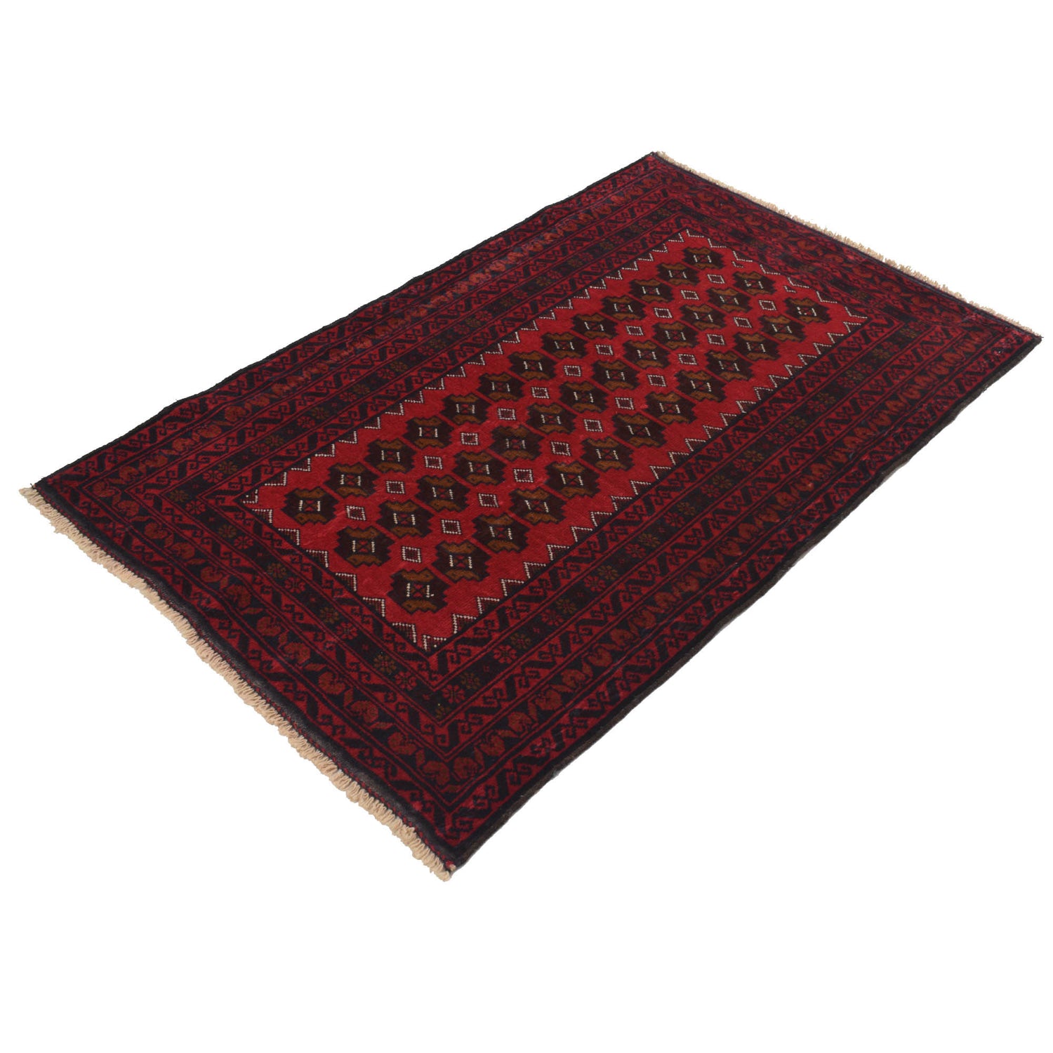 Baluchi Rug Handmade Red Geometric 3x5 ft