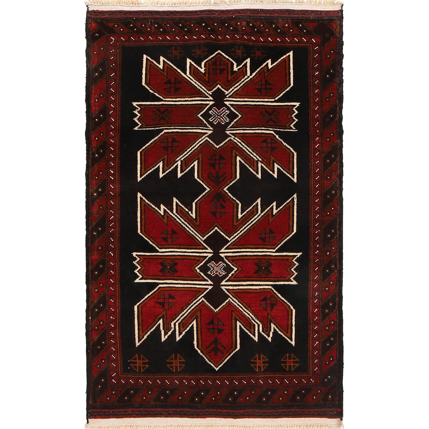 Baluchi Rug Handmade Black Geometric 3x5 ft