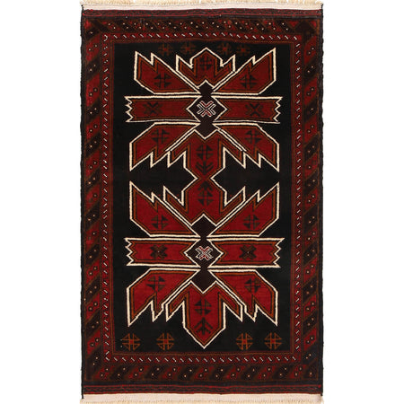 Baluchi Rug Handmade Black Geometric 3x5 ft