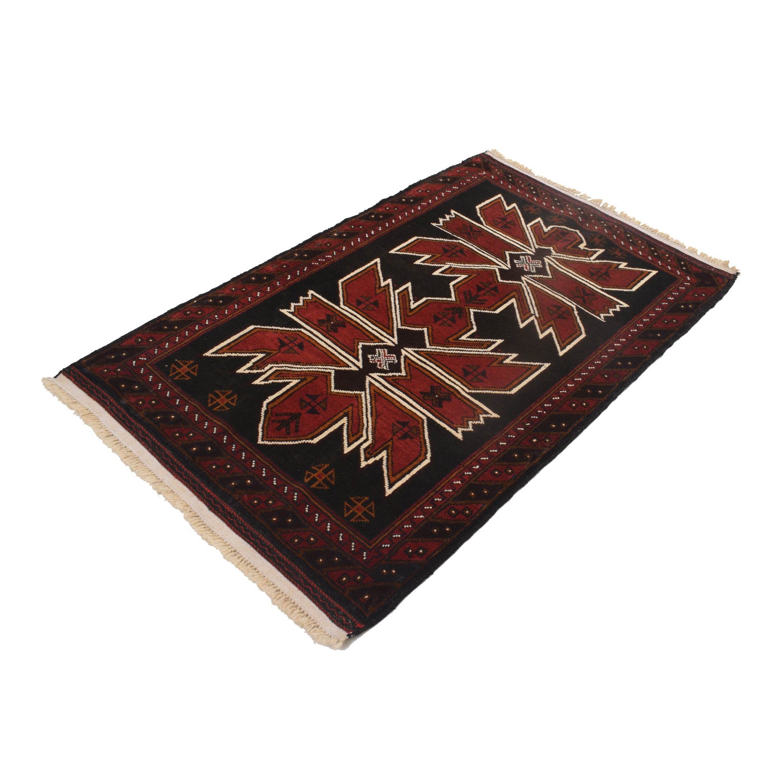 Baluchi Rug Handmade Black Geometric 3x5 ft